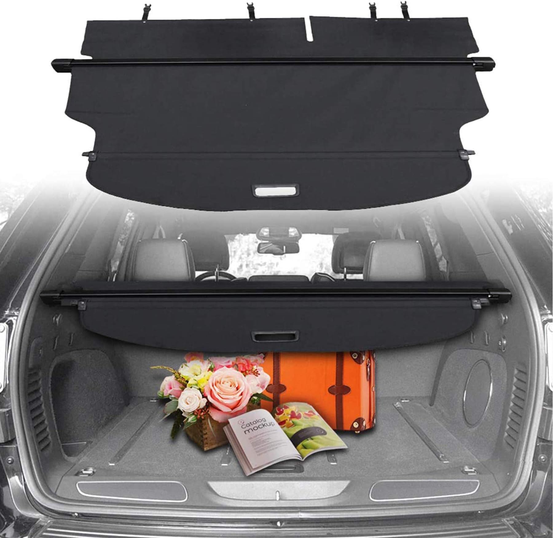 CUMART Cargo Cover Retractable Rear Trunk Security Shield Luggage Shade Compatible with Jeep Cherokee 2014 2015 2016 2017 2018 Black (Not fit for Latitude)