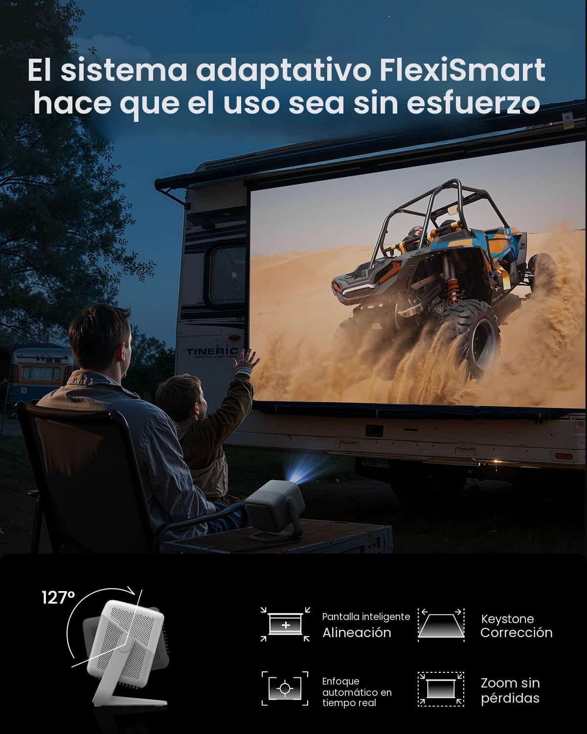JMGO N1S 4K Proyector Portatil, Triple Laser, 1700 ISO Lumens, Gimbal Instantáneo Autofocus, Google TV, Netflix, 110% BT.2020, HDR10, Audio Dolby 10W, BLU-Ray 3D, 200" para Exterior, Gaming, Fiestas