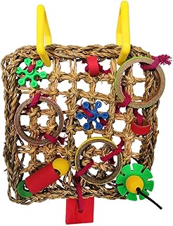 Wontee Bird Climbing Net Parrot Straw Braid Rope Hanging Foraging Wall for Parakeet Cockatiel Budgie Lovebird Cage Swing Toy