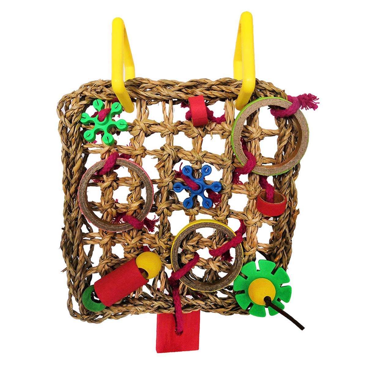 WonteeBird Climbing Net Parrot Straw Braid Rope Hanging Foraging Wall for Parakeet Cockatiel Budgie Lovebird Cage Swing Toy
