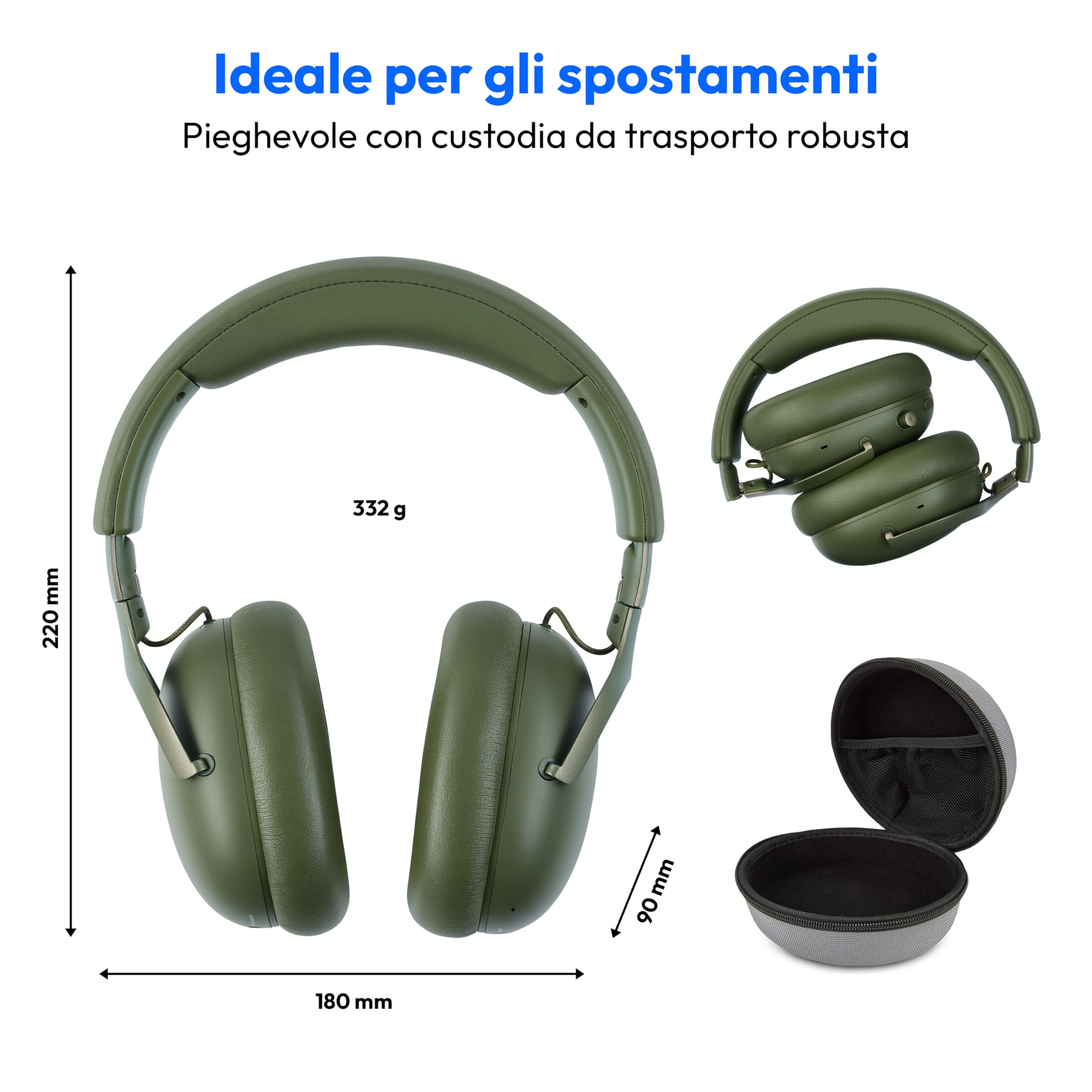 MEDION cuffie Over Ear HX-1 Pure (Bluetooth, wireless, fino a 100 h di autonomia, protezione dagli spruzzi IPX4), verde