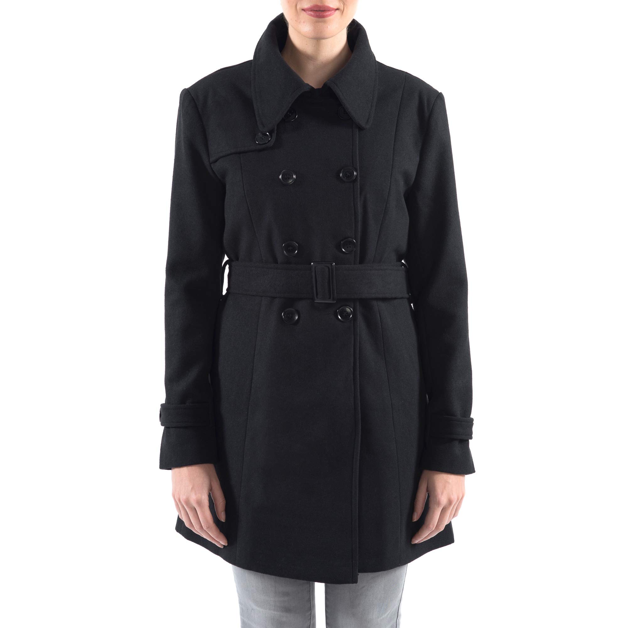alpine swiss Gabardina Keira de lana con doble botonadura y cinturón para mujer