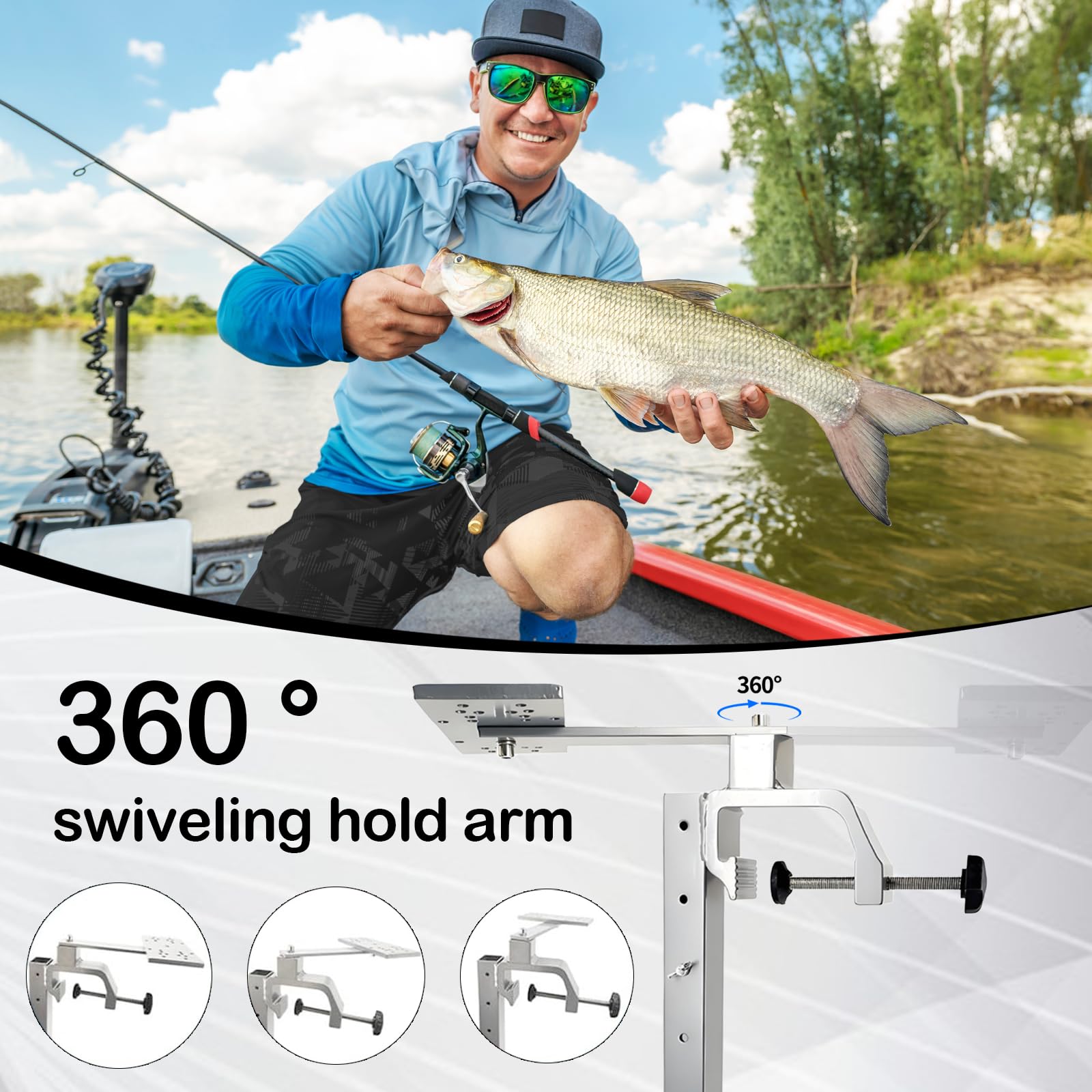 Soporte para Sonda de Pesca, Soporte de Aluminio Giratorio 360° Resistente a la Corrosión, Altura 36-59cm