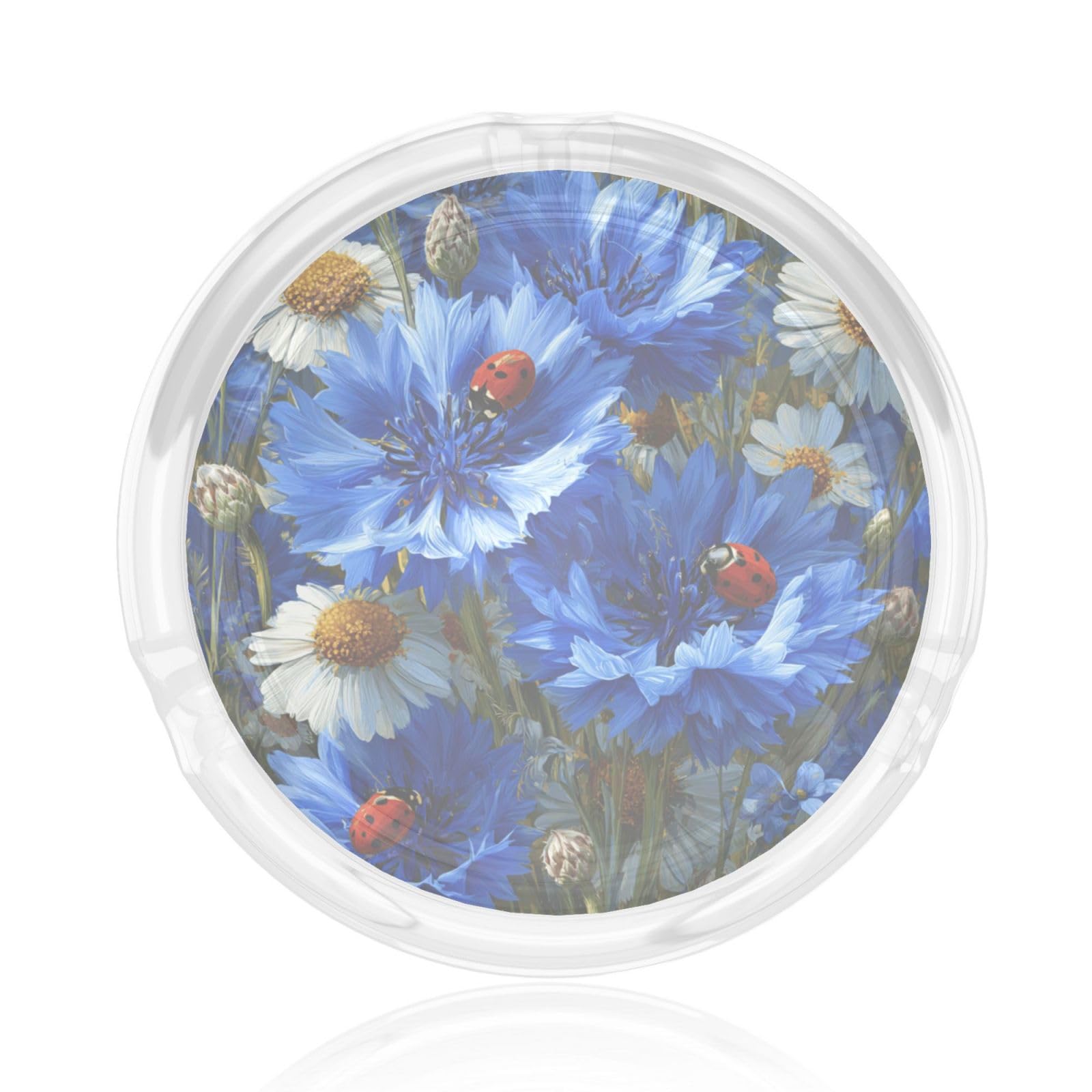 Blue Cornflowers And Daisies Glass Ashtray For Cigarettes Ash Trays Case For Home Office Decor