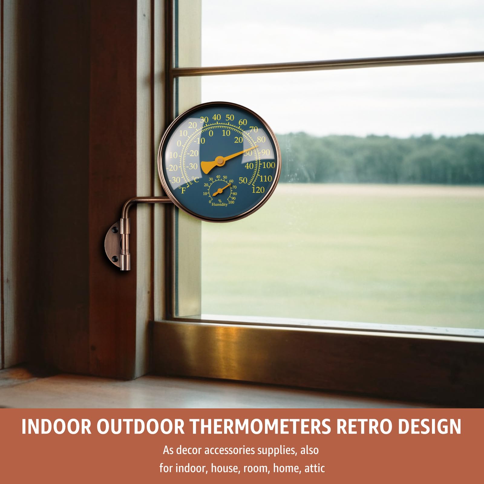 Termómetro de latón para exteriores de 4 pulgadas, medidor de temperatura analógico para patio, invernadero y garaje