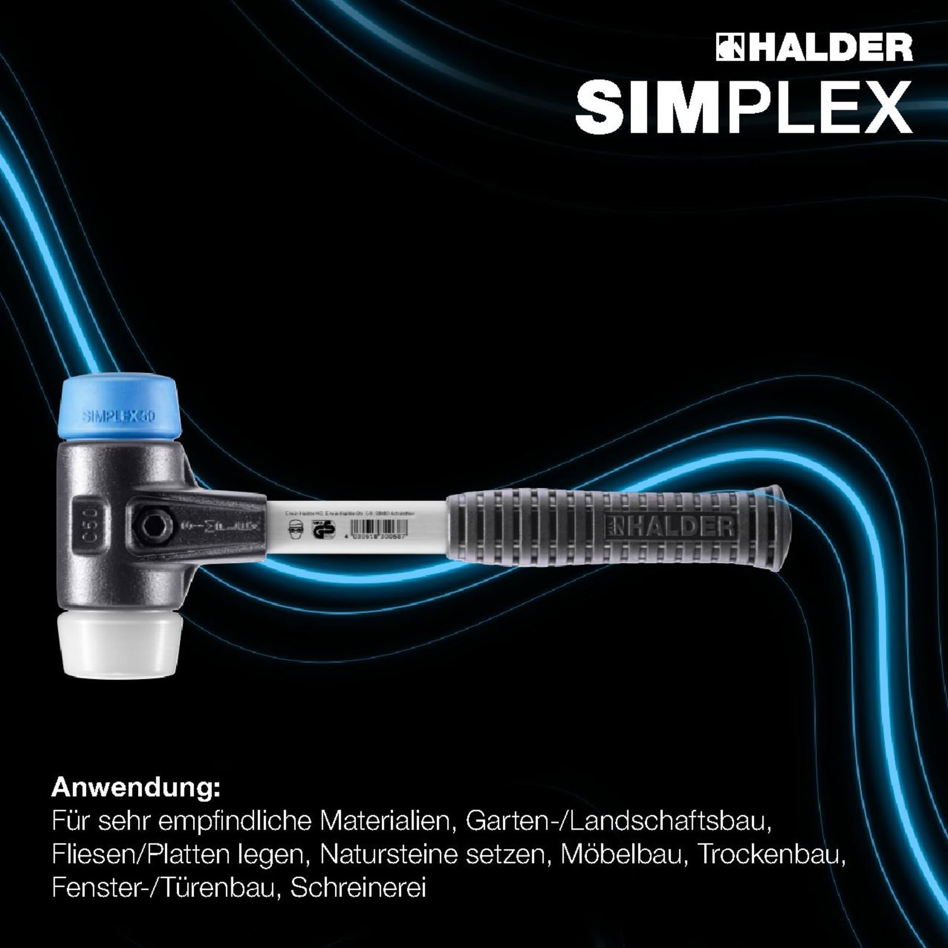 SIMPLEX-Schonhammer, TPE-soft/Superplastik; mit verstärktem Tempergussgehäuse und Fiberglasstiel | D=40 mm | 3717.040