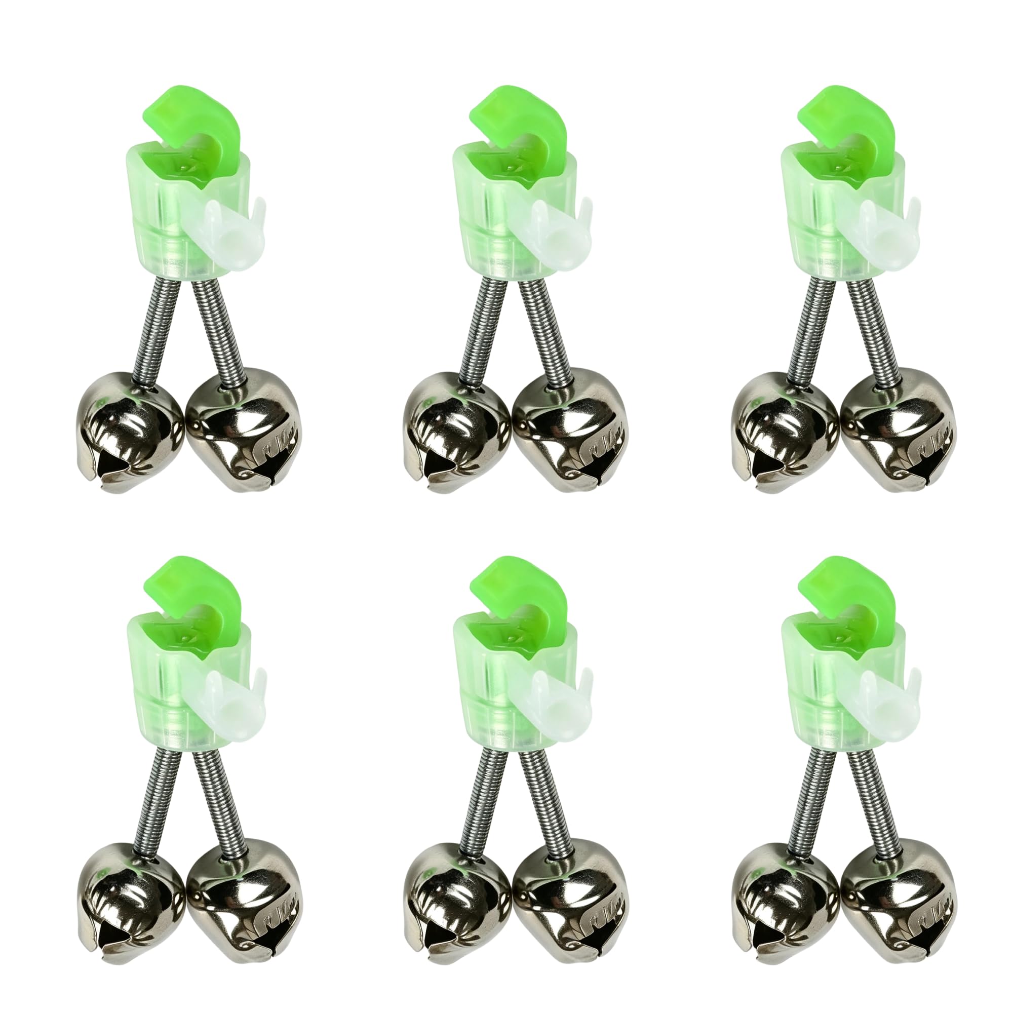 Elenviorina 6 PCS Fishing Rod Bells with Clip, Luminous Twin Bells with Plastic Clip, Fishing Rod Alarm Indicator, Fishing Bite Alarm Clips for Carp Coarse Sea Night Fishing Rods