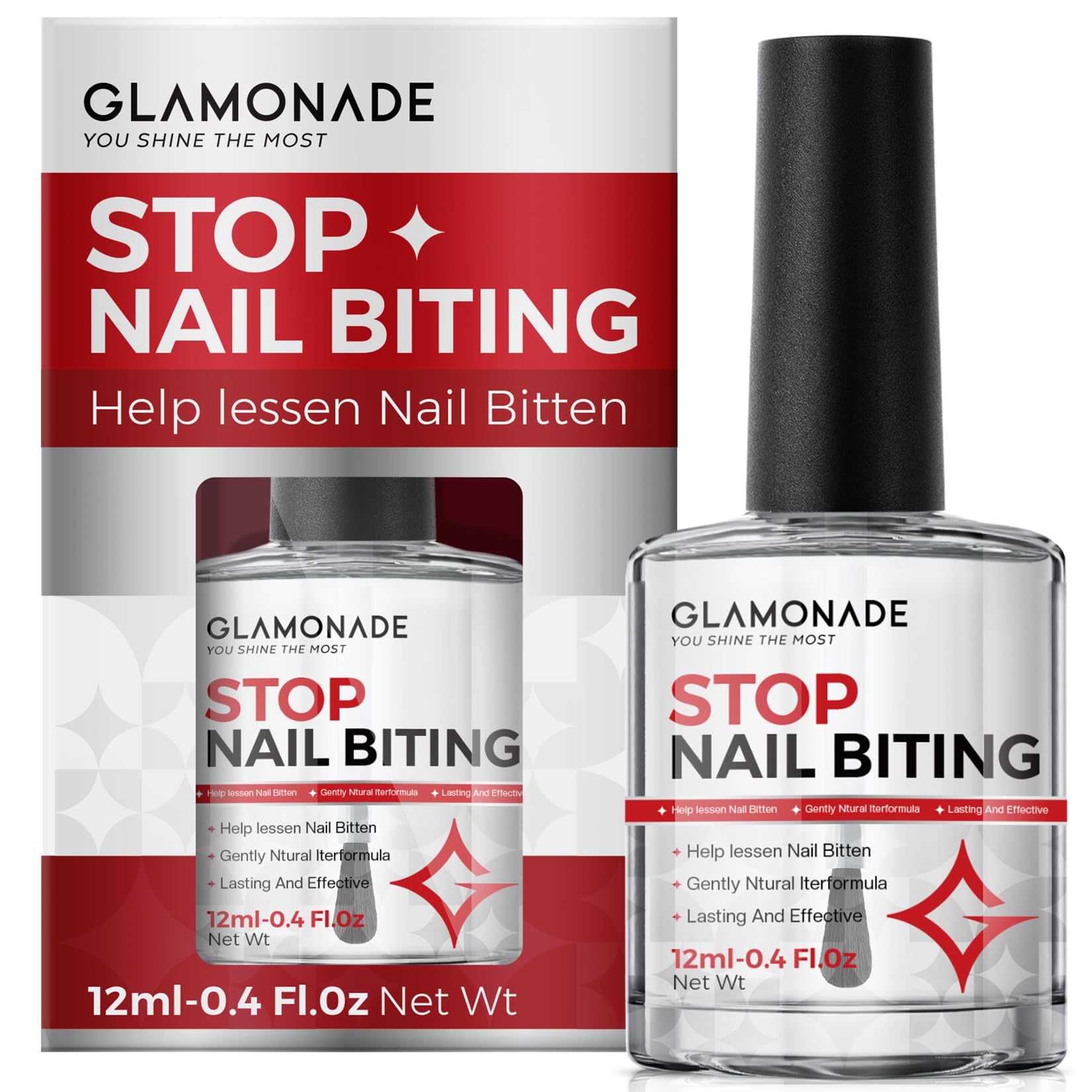 Glamonade Nagellack Gegen Nägelkauen: Bitterer Lack Gegen Nägelbeißen und Daumenlutschen - Fingernägel Kauen Stoppen - Klar Wasserfest Schnelltrocknend - Für Kinder und Erwachsene 12ml