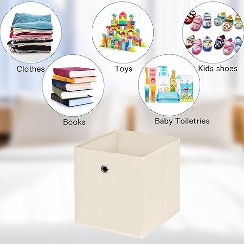 Miniatura 10 de Contenedores de almacenamiento de tela, cubos de almacenamiento de tela de 11 pulgadas, cubos de almacenamiento plegables con asas dobles para