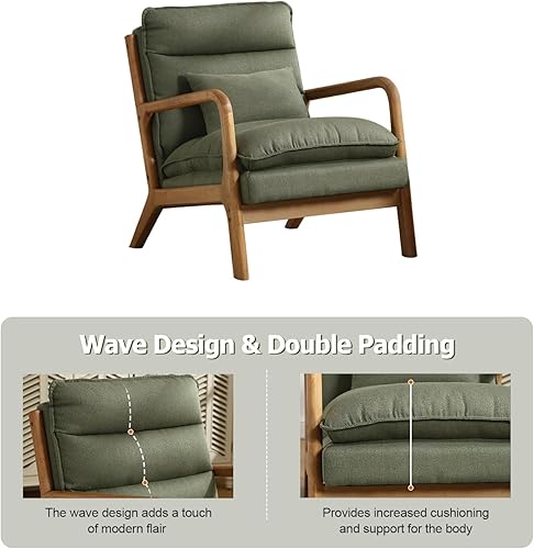 Miniatura 65 de INZOY - Sillón decorativo de mediados de siglo con estructura de madera, tapizados, para sala de estar, con cojín para la cintura, sillón de lectura