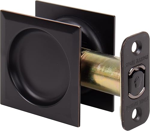 Stone Harbor Hardware Cerradura de puerta de bolsillo cuadrada contemporánea, función de paso, 2-38" Backset, Vintage Bronze