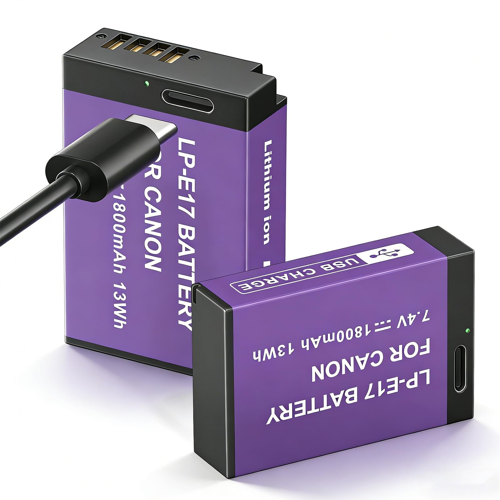 2 Pack LP-E17 Battery USB-C Fast Charging,Upgraded 1800mAh Canon R50 Battery with USB-C for Canon EOS R50 R8 RP R10, RP Rebel SL2 SL3 T6i T6s T7i M3