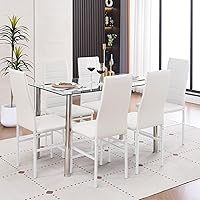 Vista 25 de Juego de mesa y silla de comedor de 7 piezas, juego de mesa de comedor para 6 mesas de cocina con 6 sillas, mesa rectangular de vidrio con 6 sillas