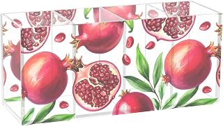 Sinestour Pomegranate Seeds White Pen Holder for Desk Organizer 4 Compartments Makeup Brush Holder Acrylic Storage Box for Office Kitchen Home