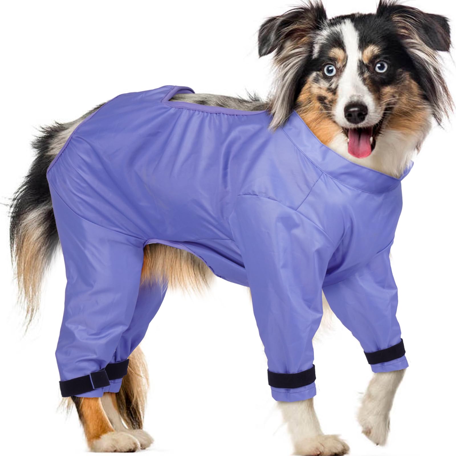 OUOBOB Dog Rain Coat with Legs, Waterproof Chest, Belly & Leg Protector for Large Dogs Like Border Collie, Golden Retriever, Adjustable Vest for Wet Grass/Mud, Post-Rain Walks, Purple, 2XL
