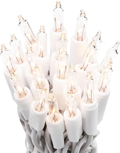 612 Vermont Clear Christmas String Lights on White Wire Cord, UL Approved for Indoor Use Only