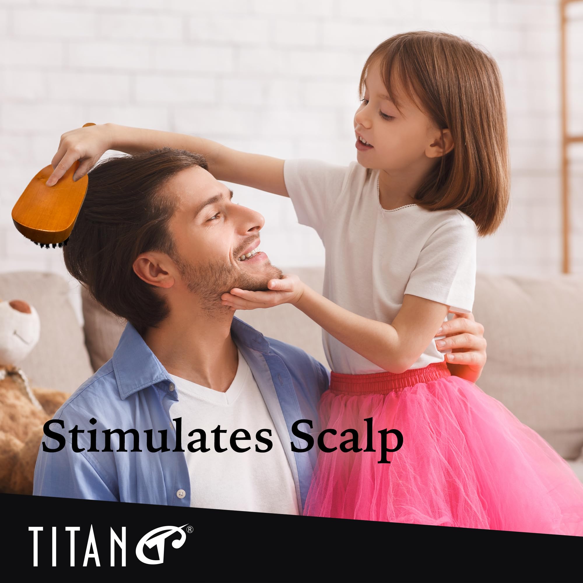 Titan Cepillo ondulado para hombres y mujeres, todas las texturas del cabello, 1 pieza, 100 cerdas naturales de jabalí, mango de madera, cepillo de pelo de madera