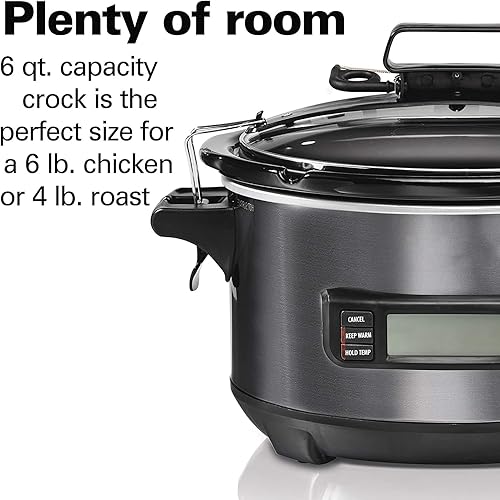 Miniatura 5 de Olla de cocción lenta portátil de 6 cuartos - con bloqueo de tapa, sonda de temperatura