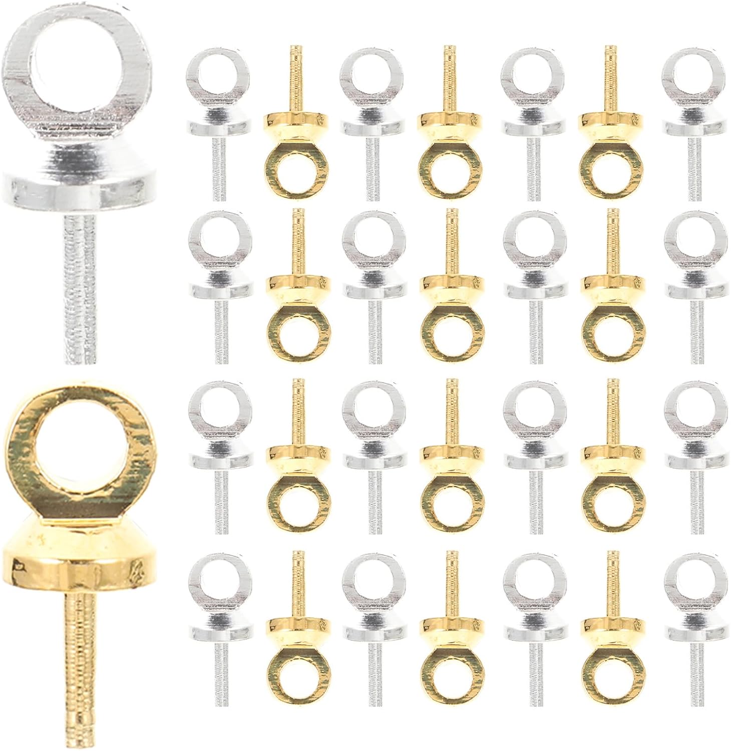 2 Sets Small Copper Screw Eye Pins Hooks Rustproof Threaded Eyelet Screws for Jewelry Making DIY Crafts Charm Hanging Gold Silver