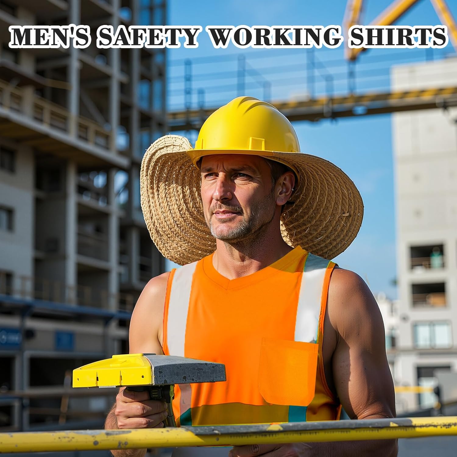 Amylove 4 Pcs Hi Vis Sleeveless Reflective Shirt for Men Class 2 Construction Work Shirts with Pockets for Men Women
