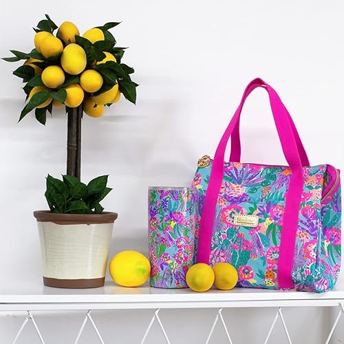 Miniatura 7 de Lilly Pulitzer Bonita bolsa de almuerzo para mujer, bolsa de mano aislada de gran capacidad, mini hielera con bolsillo de almacenamiento y correas