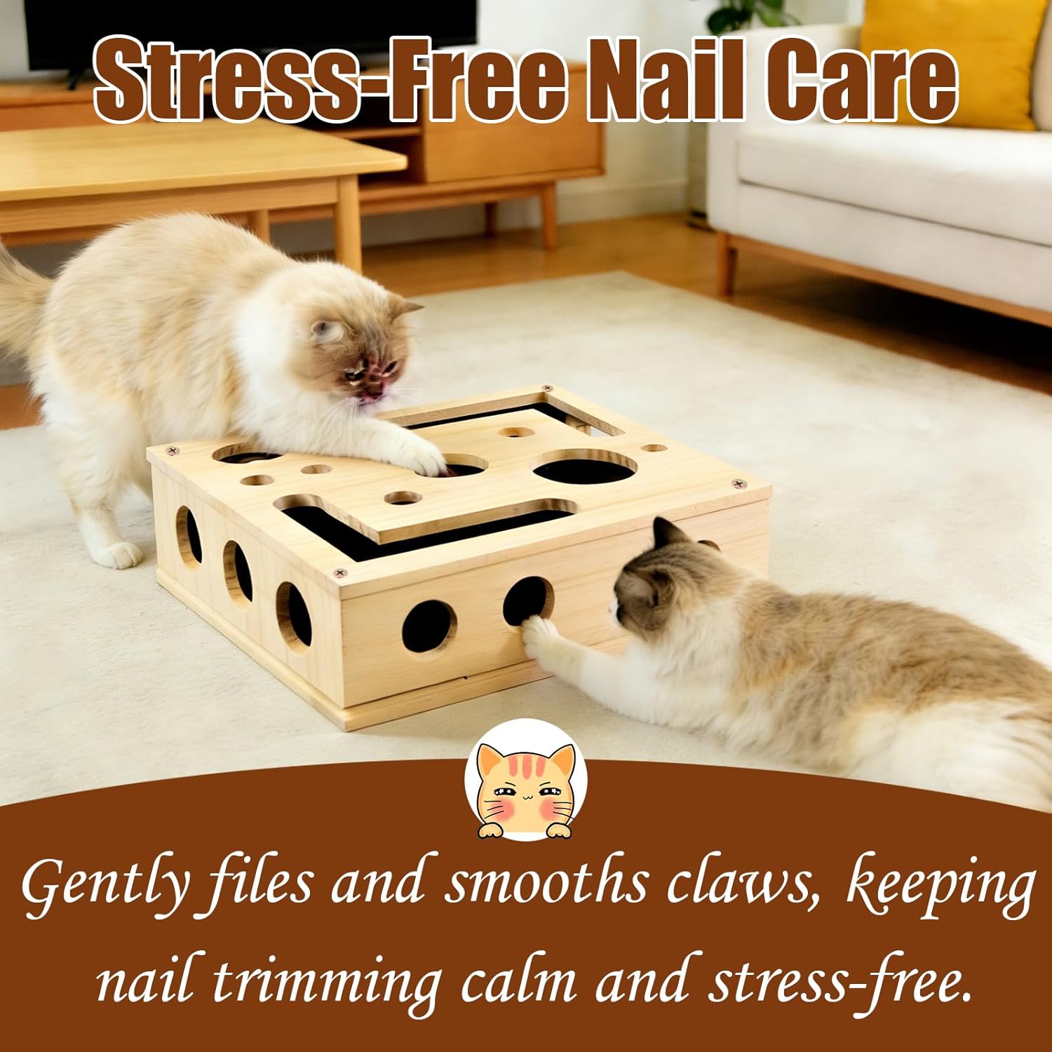 LUMIXA Reinforced Cat Nail File Scratcher Box with 8 Screws, Wooden Enrichment Puzzle Toy for Indoor Cats, Inside Sandpaper Claw Care & Furniture Protection (Assembly Guide Included)