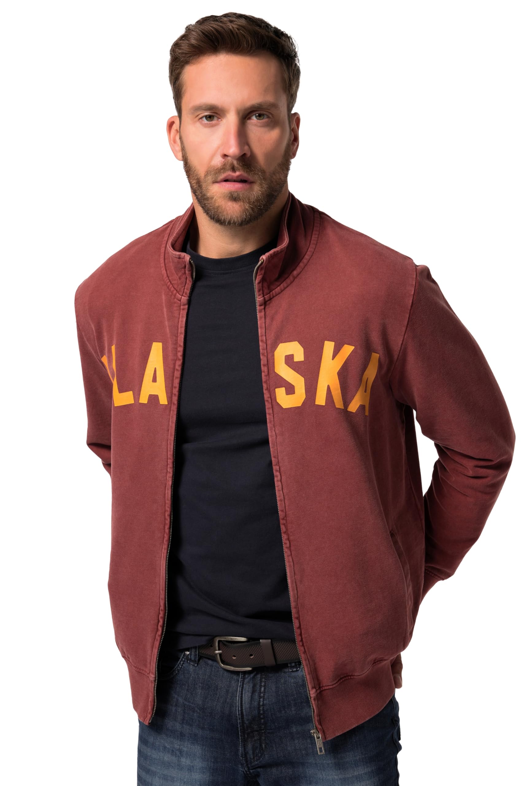 JP 1880 Herren große Größen Übergrößen Menswear L-8XL Sweatjacke, Stehkragen, Vintage Look, Print 831243
