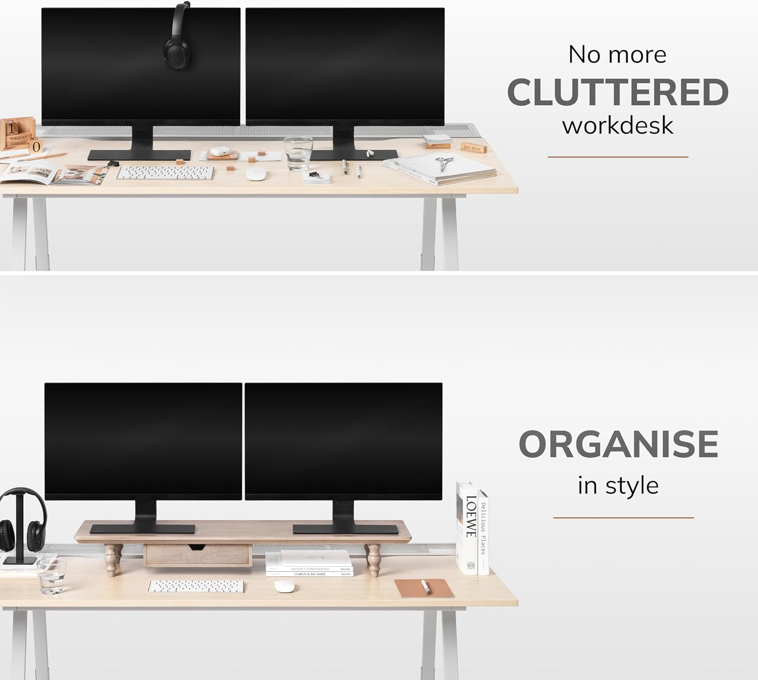 Anji Mountain Monitor Stand - Desktop Organizer & Laptop Riser, Ergonomic Monitor Riser, Space-Saving Monitor Stand for Desk, Durable Construction, Easy Assembly, Ideal for Home & Office,Biscotti