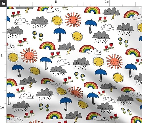 Tela caprichosa para clima Tela de algodón azul para niños con diseño de nubes arco iris SHW Tela de algodón lona de lino y algodón patio