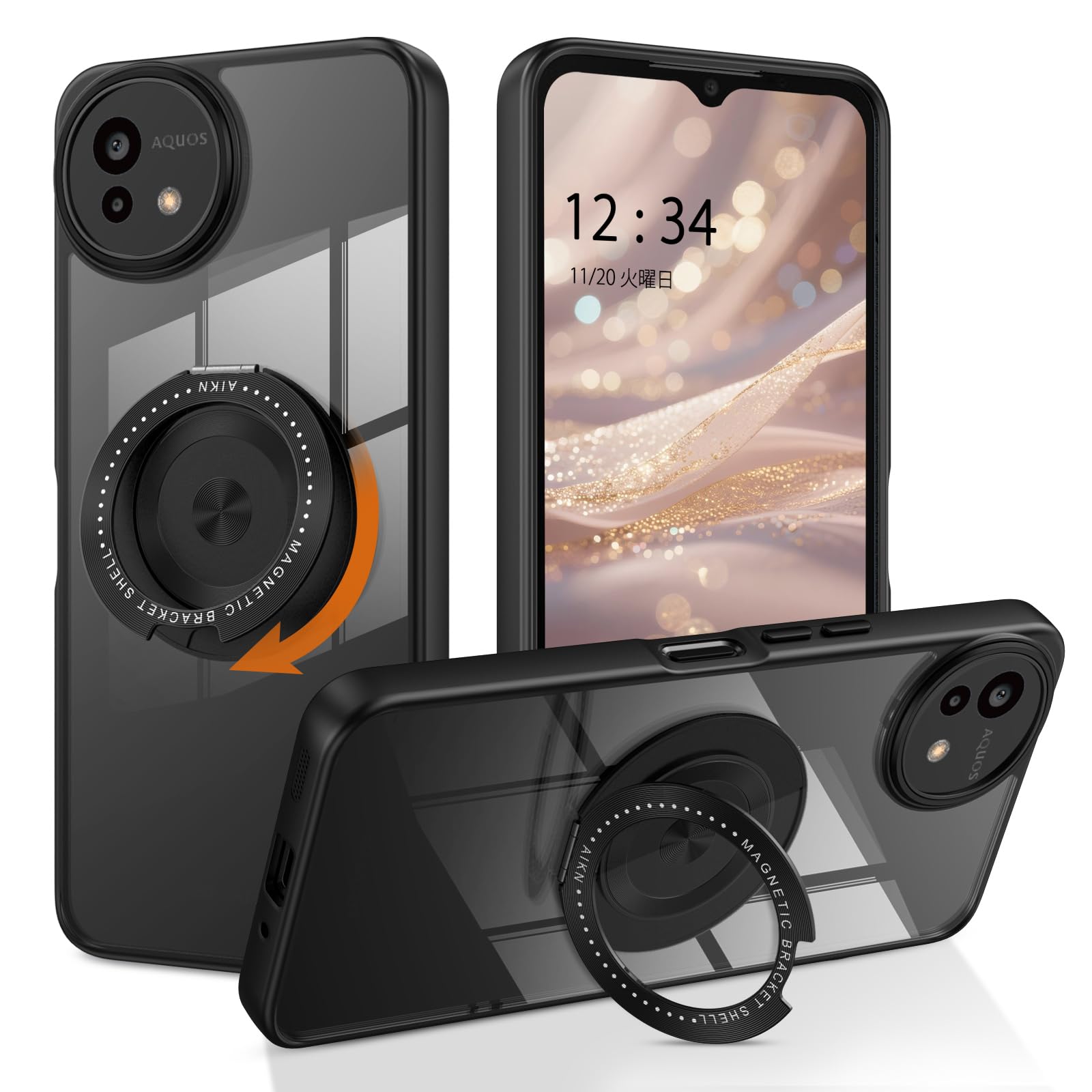 Amazon.co.jp: DOMAVER Aquos wish 4 ケース 透明 360°回転スタンド