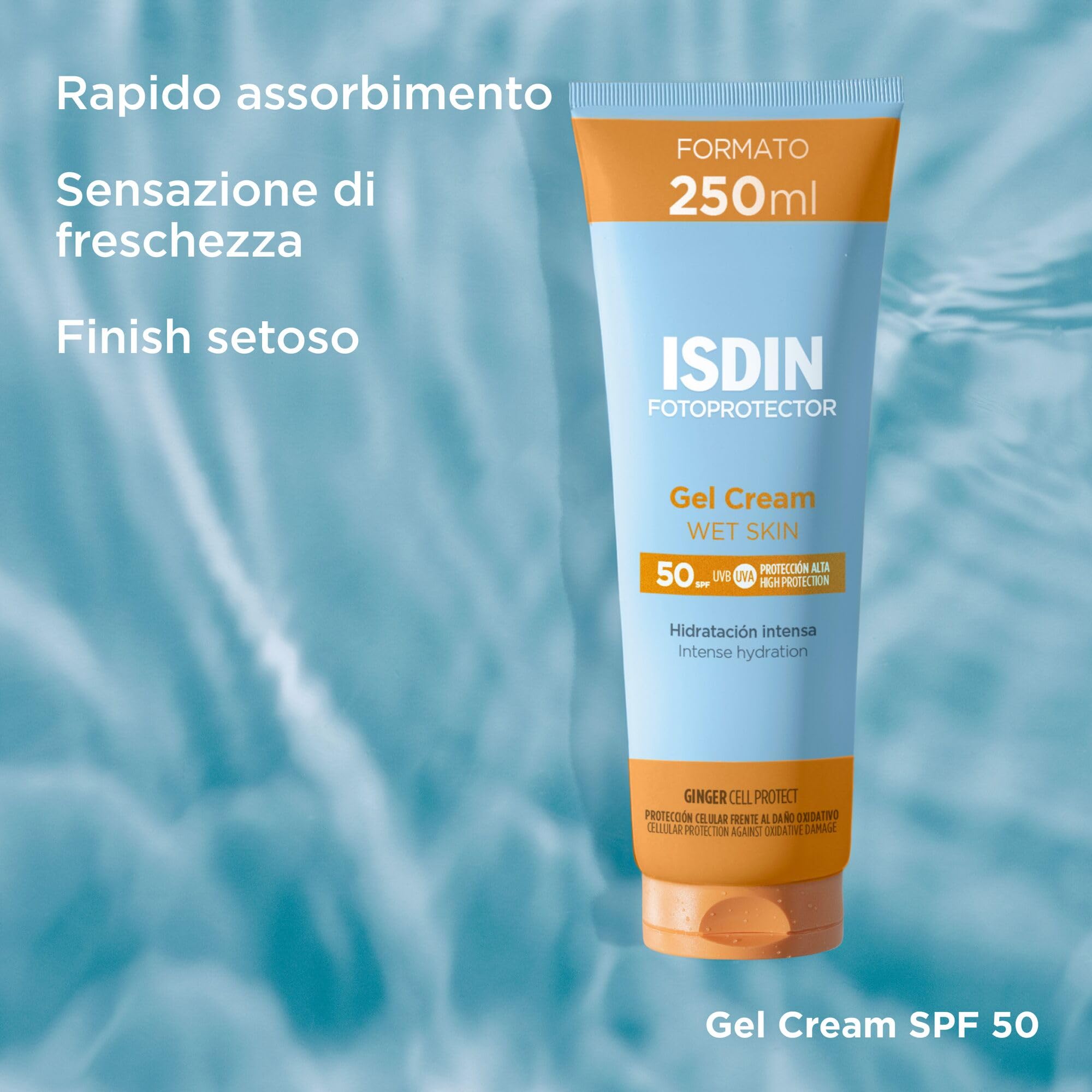 ISDIN Fotoprotector Wet Skin Gel Cream SPF 50 | Crema-Gel Corpo Rinfrescante e Idratante | Assorbimento Rapido