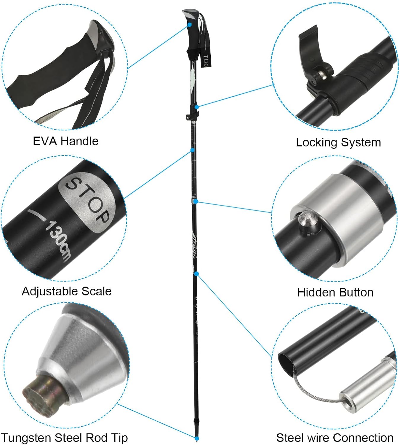 PATIKIL Trekking Poles, Collapsible Hiking Pole Telescopic Folding Cane with Mud Basket Aluminum Alloy for Outdoor Hiking Walking Camping