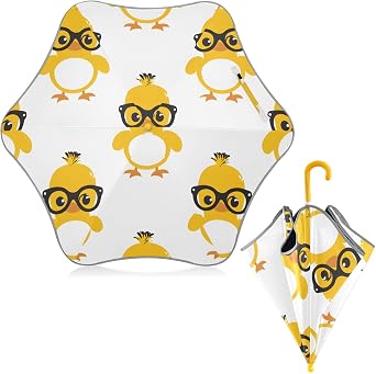 ALAZA Cute Yellow Duck with Black Glasses Umbrella for Kids Toddler Boys Girls Folding Umbrella,Easy Open/Close, UV Protection Portable, Anti-rebound Safe Design Compact,Lightweight