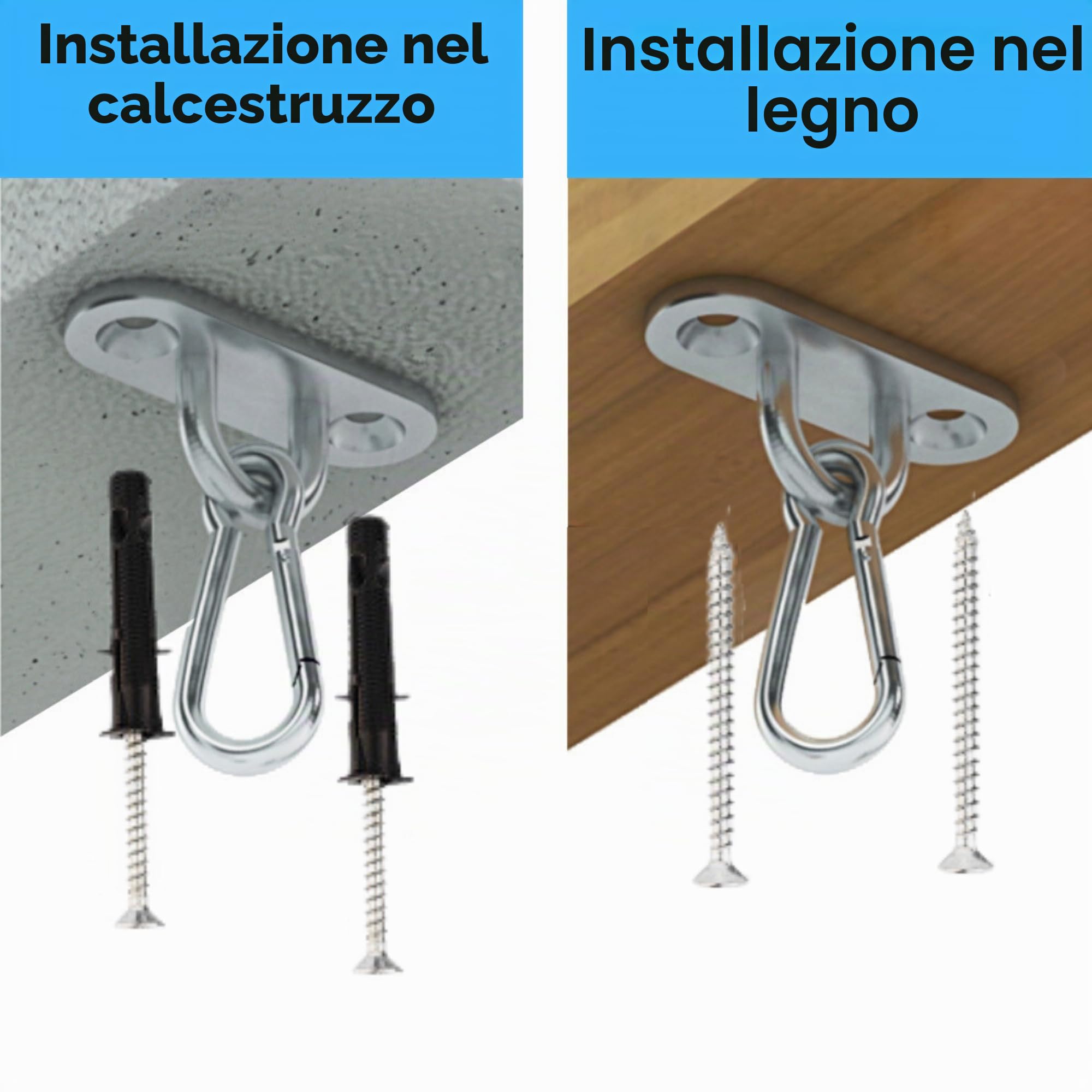 MAMOI® Gancio da soffitto per Altalena e Amaca, Ancoraggio da Parete Girevole, Set da 400kg per Cemento e Legno, Ganci Sacco da Boxe