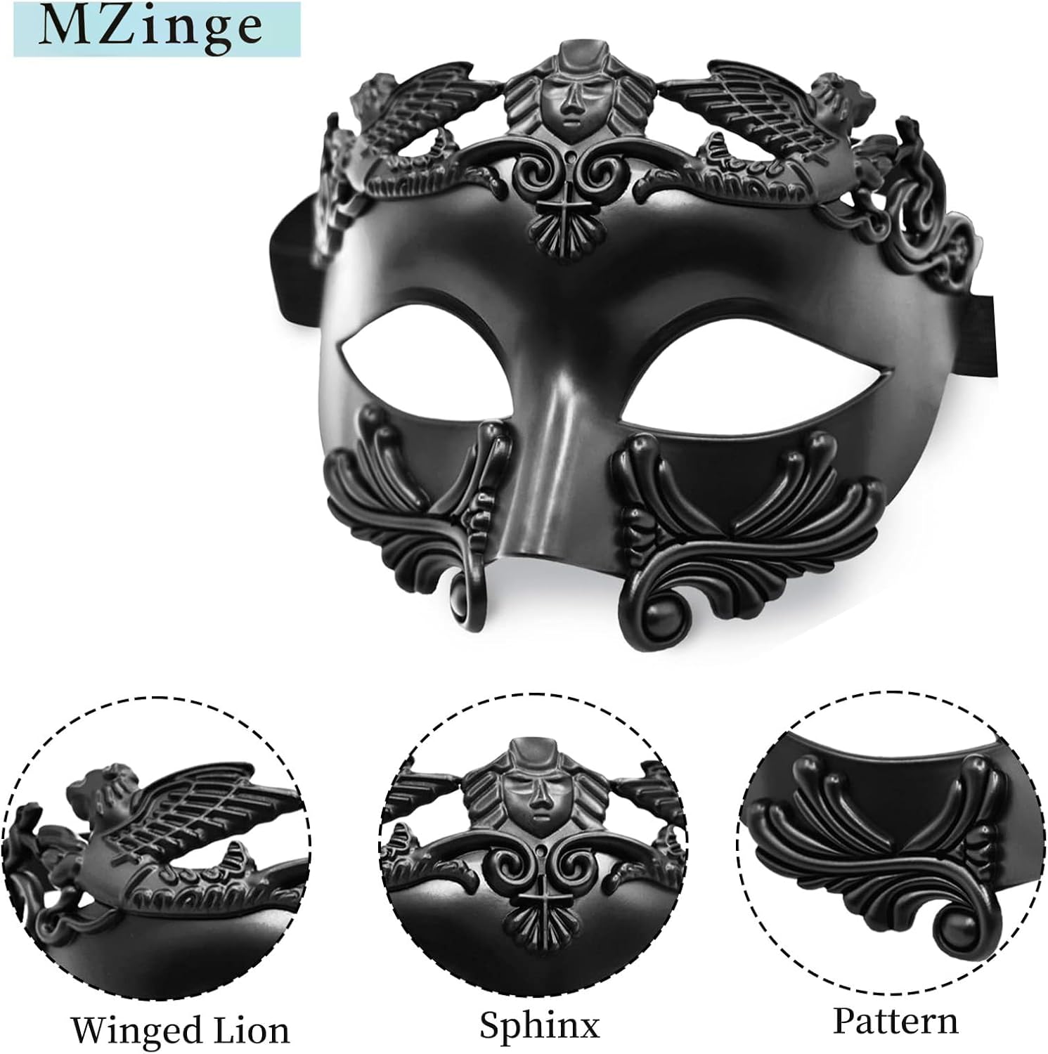 Men's Roman Greek Venetian Half Face Mask - For Masquerade Ball, Mardi Gras, Halloween - Image 3
