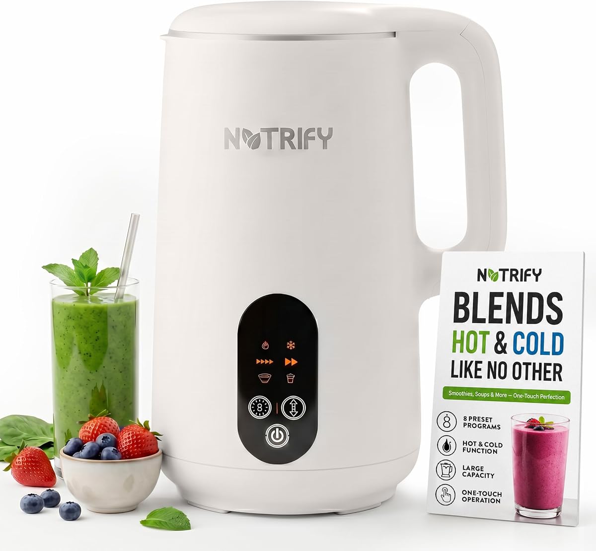Nutrify 34oz Blender for Kitchen, Professional, Stainless Steel Interior | 800W, Blends Hot and Cold, 15,000 RPM for Almond, Oat, Soy & Coconut Milk, Smoothies, Shakes & Soups, BPA-Free, Touch Control