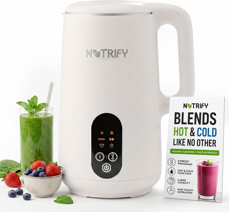 Nutrify 34oz Blender for Kitchen, Professional, Stainless Steel Interior | 800W, Blends Hot and Cold, 15,000 RPM for Almond, Oat, Soy & Coconut Milk, Smoothies, Shakes & Soups, BPA-Free, Touch Control