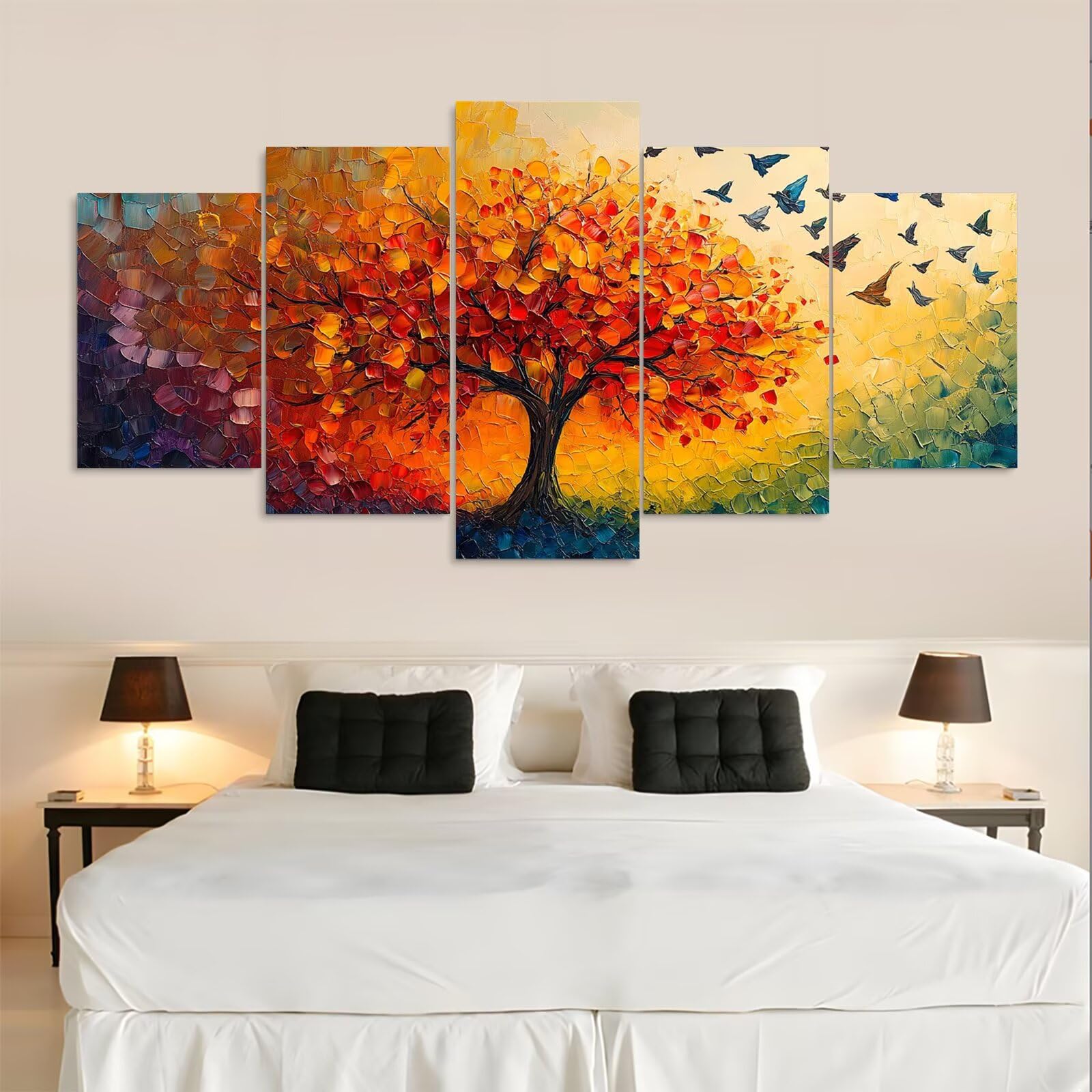 Diamond Painting Erwachsene Groß XXL 138x275cm 5 Teilig 5D Diamond Painting Baum Malen Nach Zahlen Erwachsene Bastelset Dimond Paintings Bilder Bastel Sets, Bausätze für Diamantmalerei Vogel 0b-1392