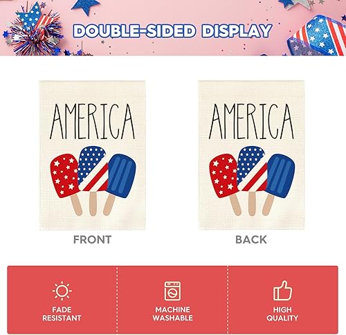 Miniatura 6 de AVOIN colorlife Bandera de casa de paletas de estrellas y rayas estadounidenses de doble cara en el exterior, patriótica de Estados Unidos, 4 de