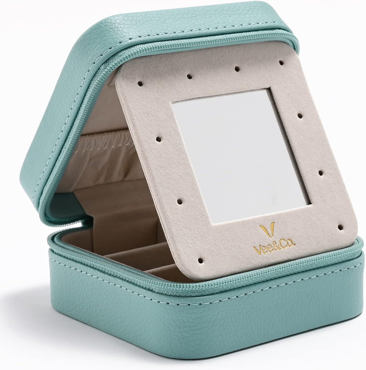 Portagioie Da Viaggio In Pelle PU Con Specchio - Organizer Per Orecchini, Anelli E Collane, Doppio Strato, Compatto E Elegante - Foto 11