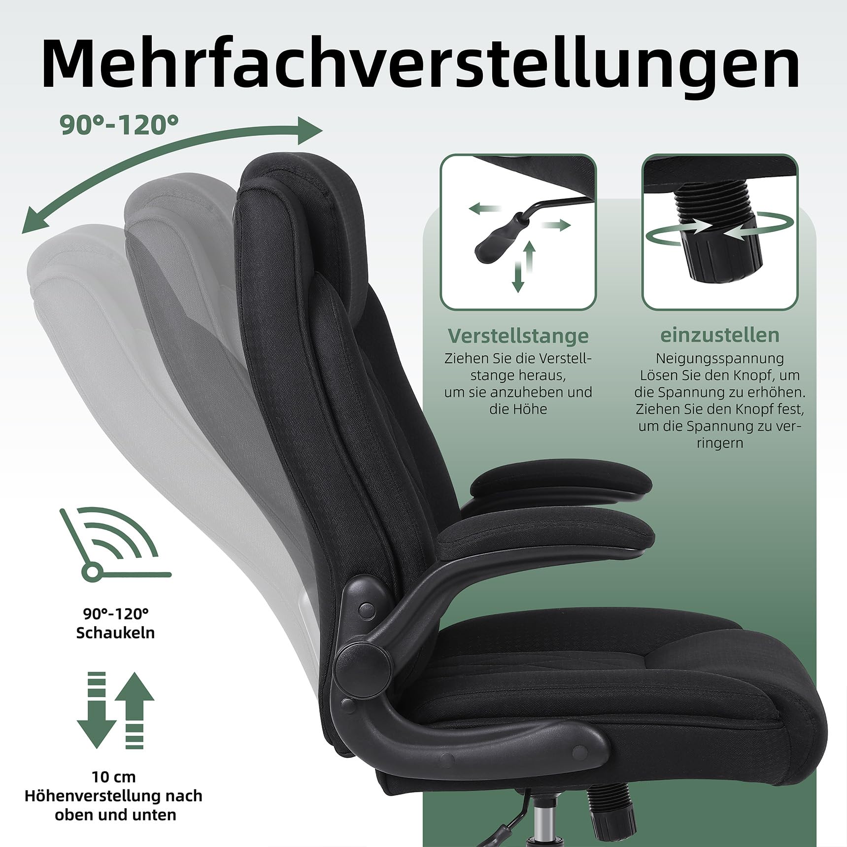 Youhauchair Bürostuhl Ergonomisch, Schwarz | Ergonomisches Design, Hoher Rückenlehne, ​​maximale Belastbarkeit 200 kg, Höhenverstellbar, verstellbare Rückenlehne