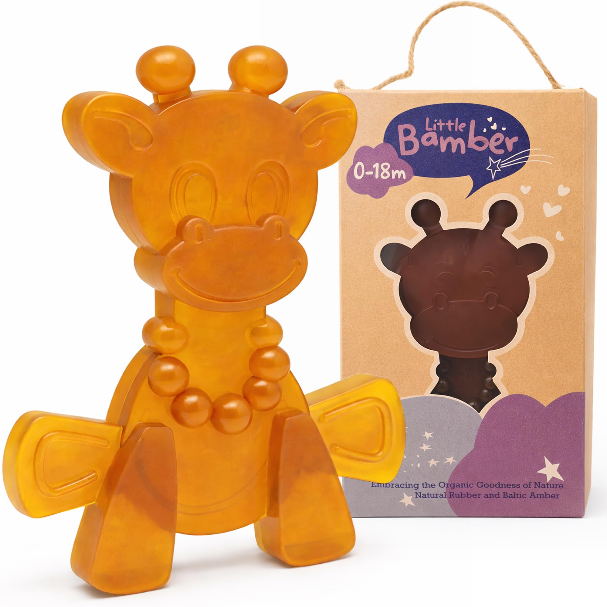 Photo 1 of Bambeado LittleBamber Baby Teething Toy - Made with Natural Rubber & Amber Elements - Gentle Support, Easy to Hold, Simple to Clean - Cute Giraffe Teether Toy - Alternative to Amber Teething Necklace