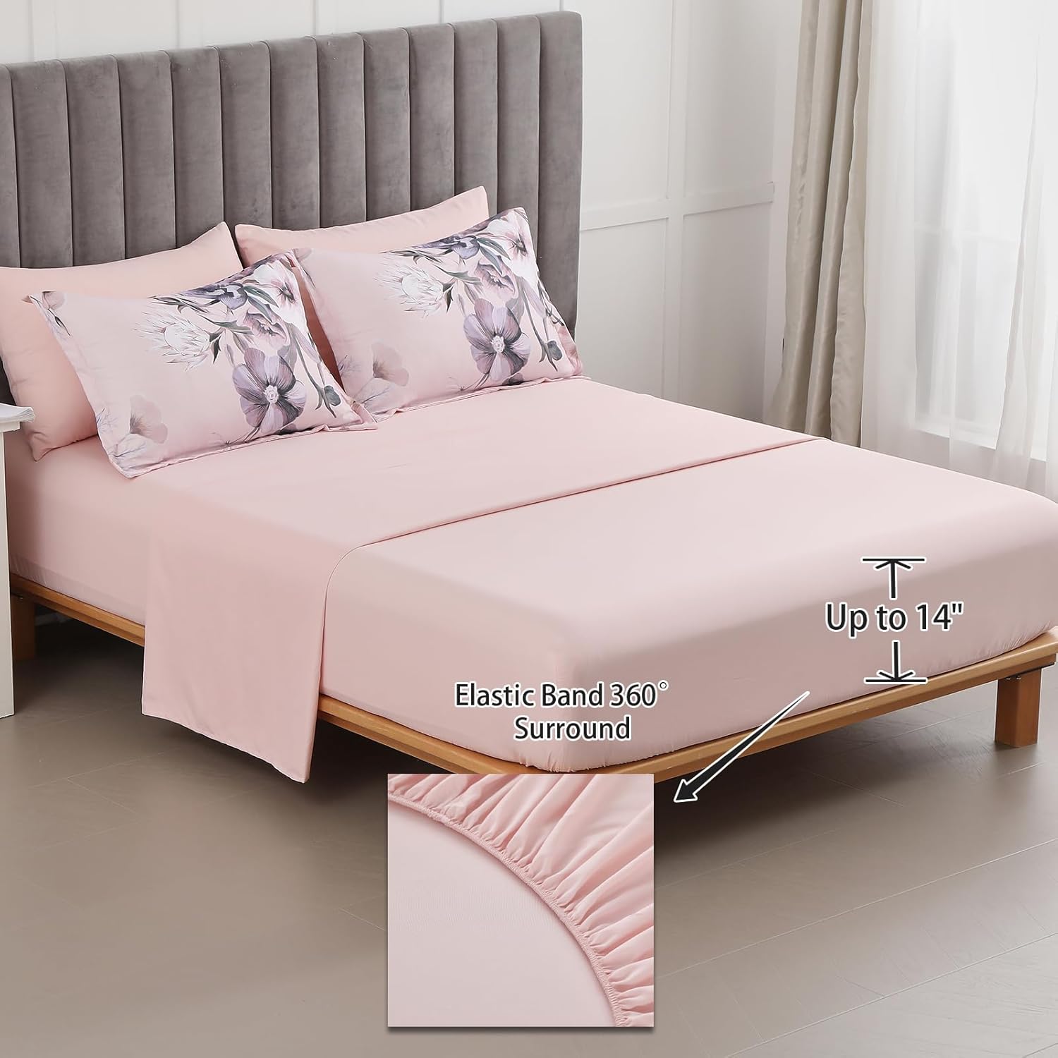 Luxudecor Floral Comforter Set King Size 7 Piece, Blush Pink Flower Bed in a Bag, Elegant Comforter Bedding Set for All Season (Blush Pink, 104"x90") - Image 4