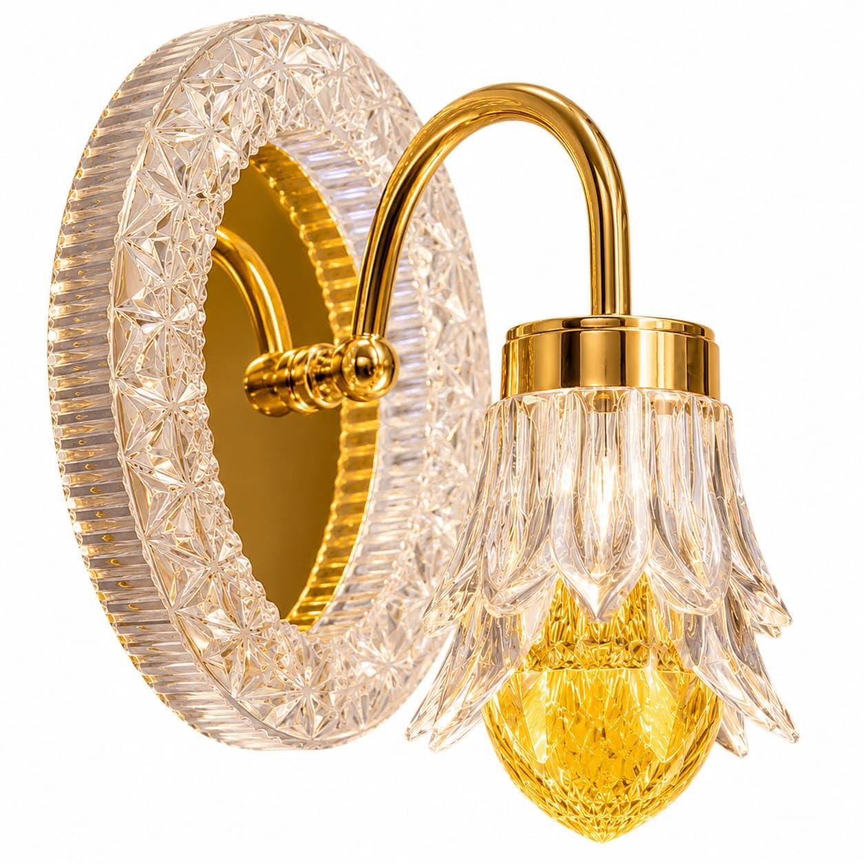 Modern Crystal Wall Light for Home Décor | Decorative Gold Finish Wall Sconce with Clear Textured Acrylic Shade | Single Light Wall Lamp for Living Room, Bedroom, Hallway, Dining Area (1)-image-38