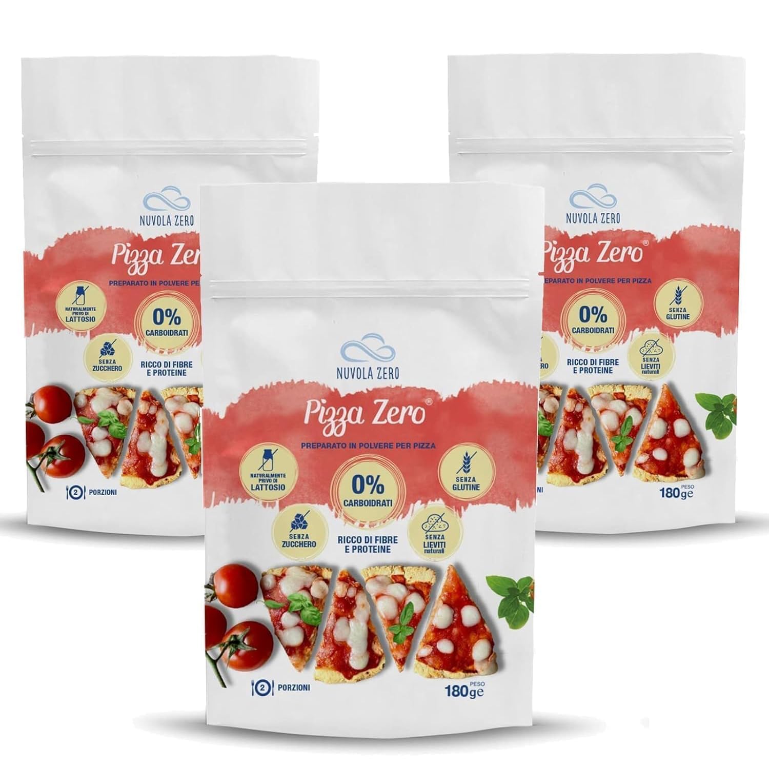 Nuvola Zero - Preparado para Pizza Proteica en Polvo, 540g x 6 Keto Pizzas, Sin carbohidratos, Sin levadura, Sin gluten, Sin lactosa, Sin azúcares, Made in Italy