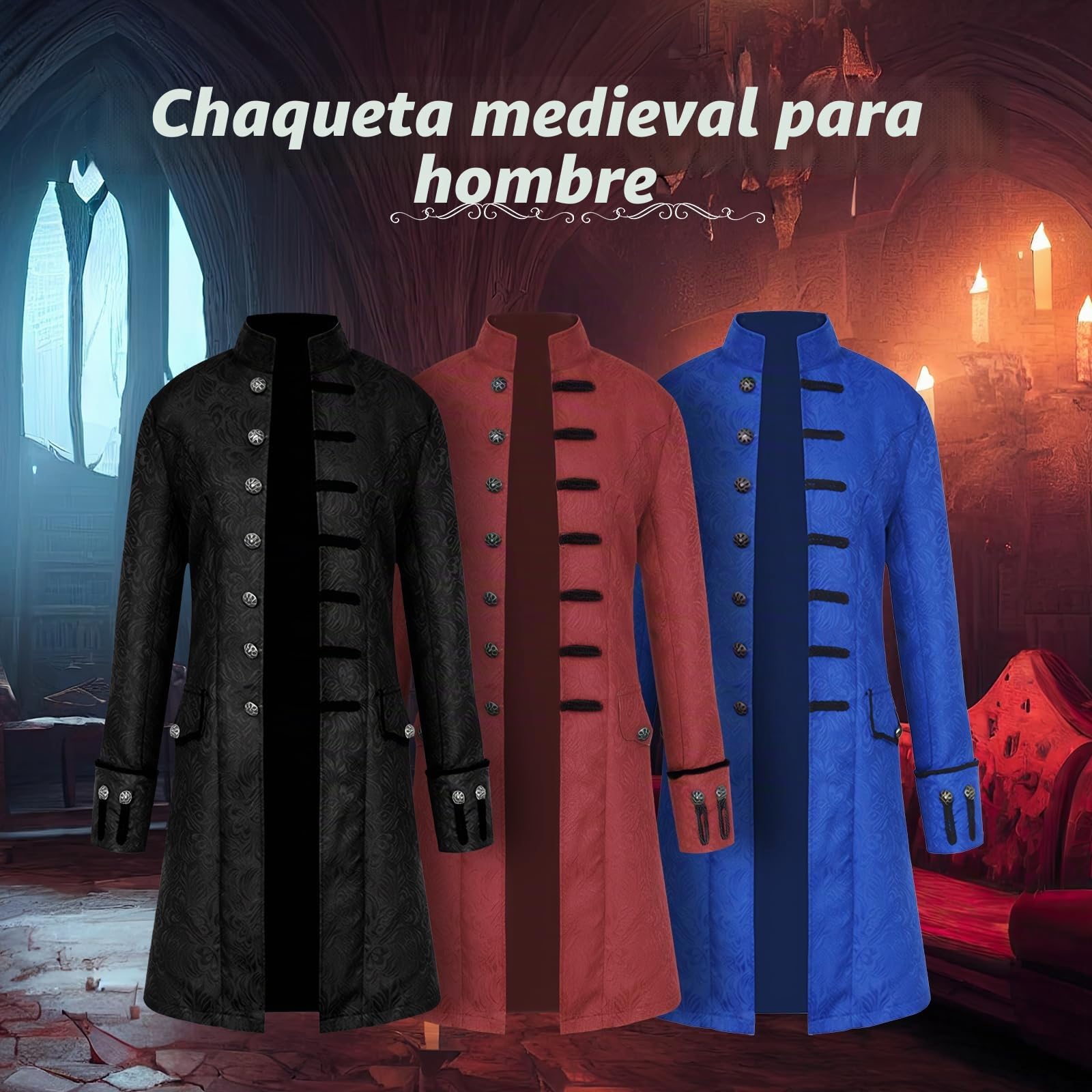 Ropa medieval para hombre, abrigo steampunk para hombre, disfraces de cosplay de Halloween, abrigo steampunk, gótico, uniforme medieval