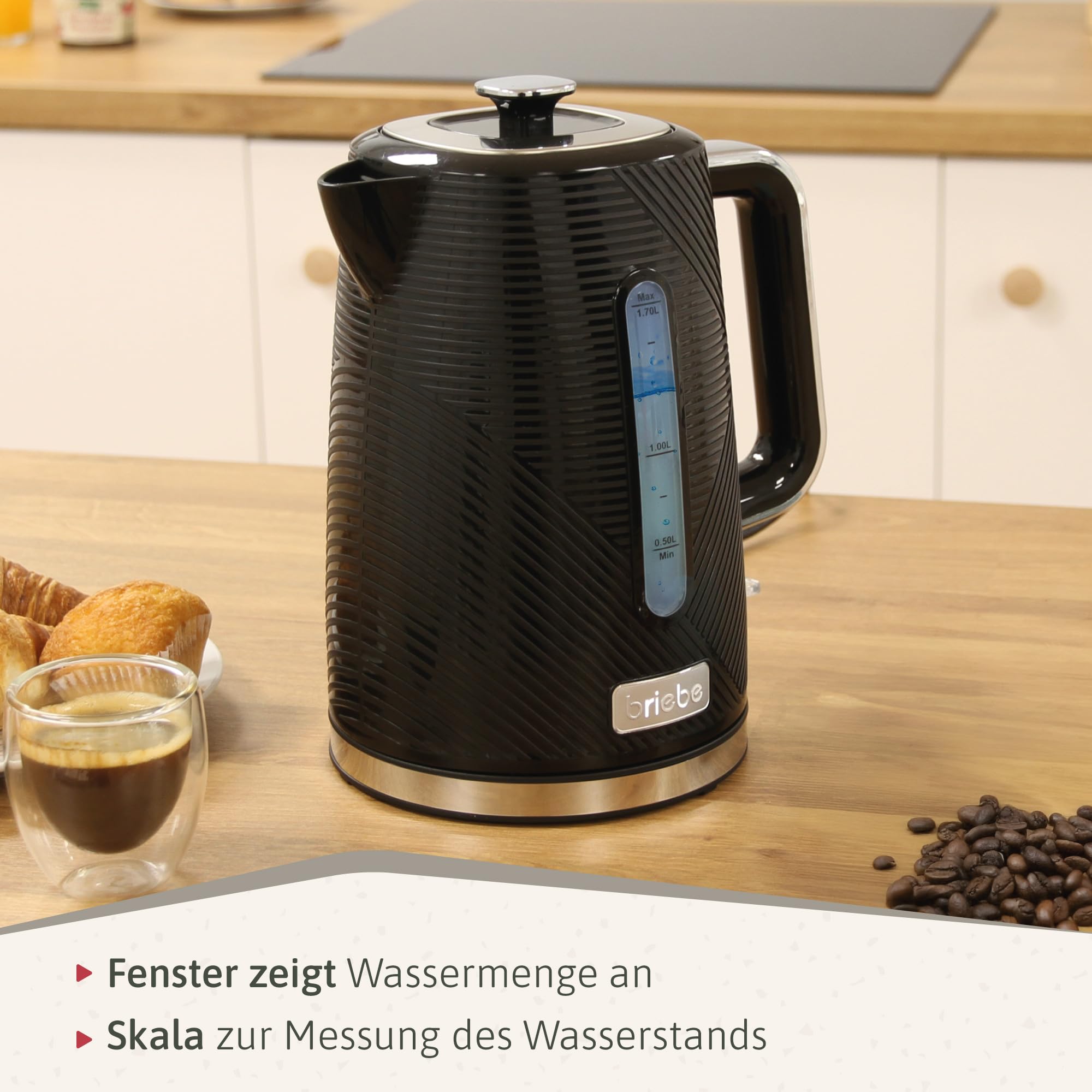 Briebe Elegance Set Brottoaster 2 Scheiben Wasserkocher 1,7L 2200W BPA-frei Filterkaffeemaschine 10 Tassen 1,25L Frühstückspack