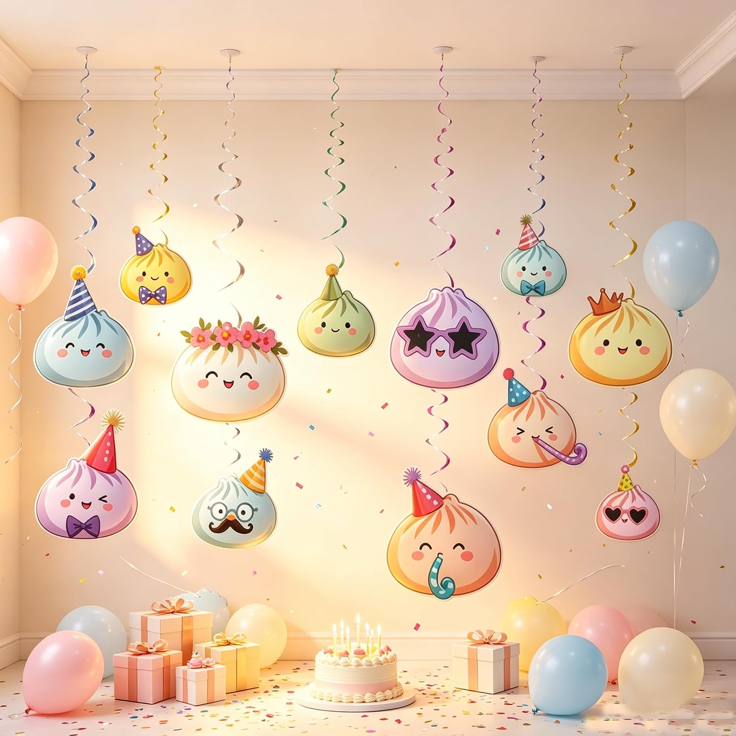 Cute Squishy Dumpling Theme Happy Birthday Party Decorations
