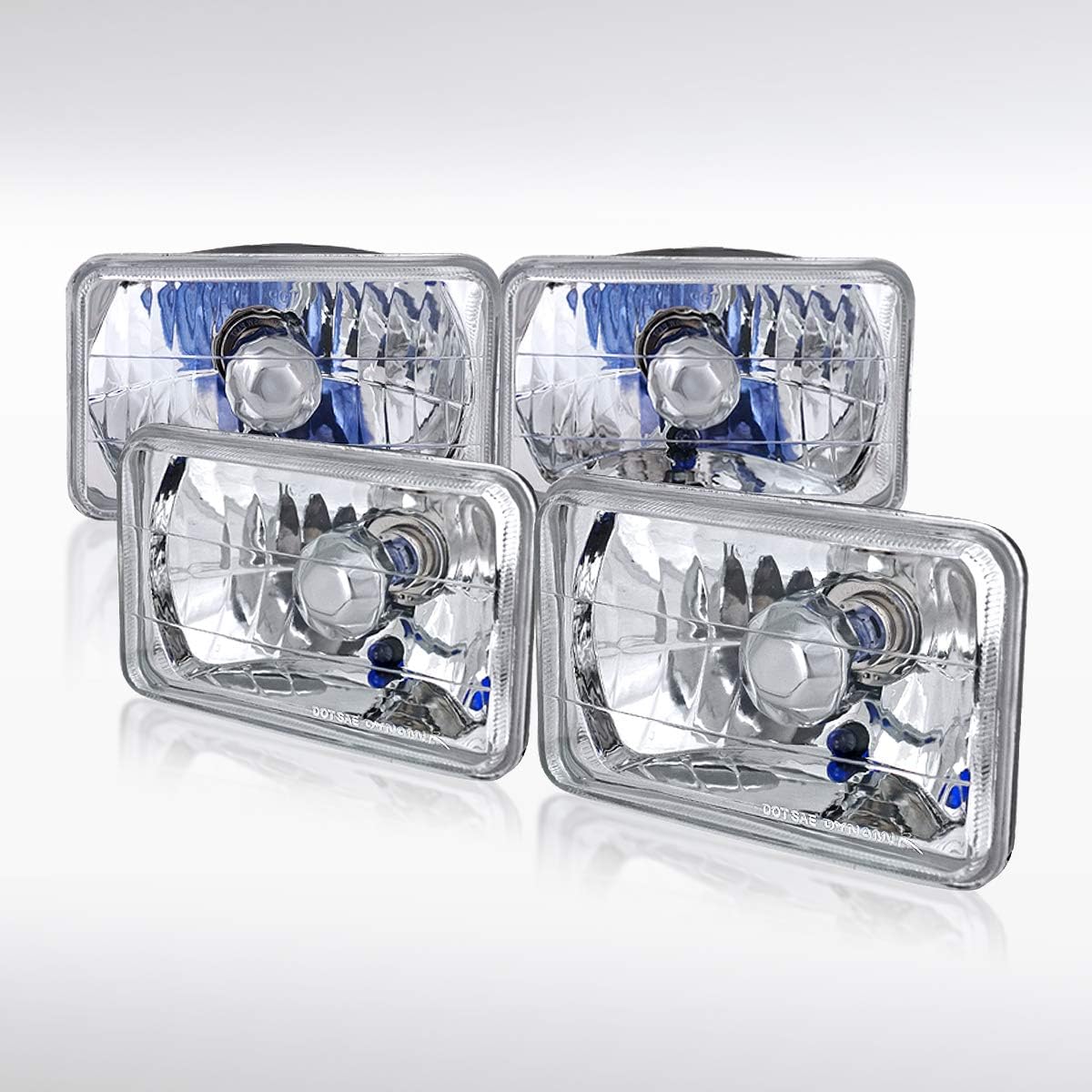 Autozensation Compatible with VEHICLEs with 4"x6" sealed beam headlights Clear Square Replacement Headlights Front Head Lamps W/H4 Bulbs 4PCs