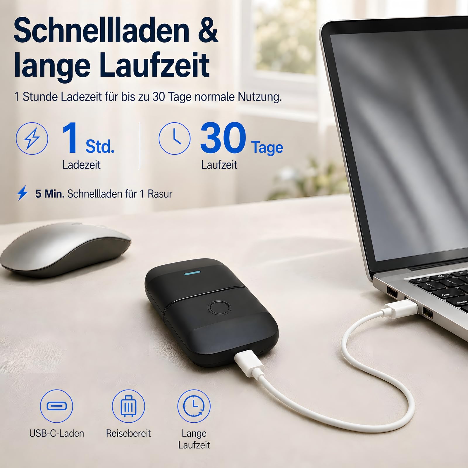Rasierer Herren Elektrisch, Protable Folienrasierer mit doppelter schwimmender Klinge & UV-Lampe, IPX7 Elektrischer Kabelloses Rasiermesser mit Reiseschloss, USB-C wiederaufladbarer Trimmer für Männer